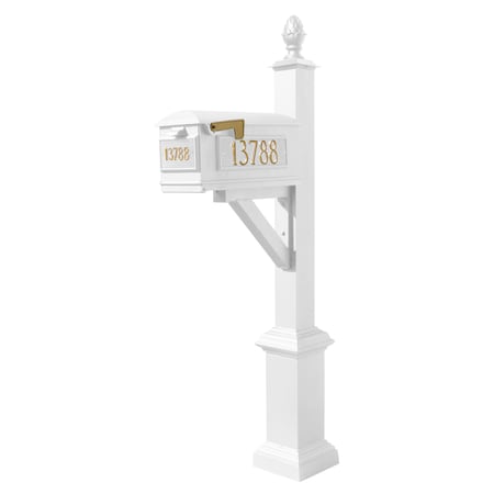 Qualarc Mailbox, (3 Cast Plates) Square Base & Pineapple Finial, (White) WPD-SB1-S3-LM-3P-WHT